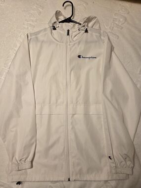 Champion White Hooded Windbreaker with Logo